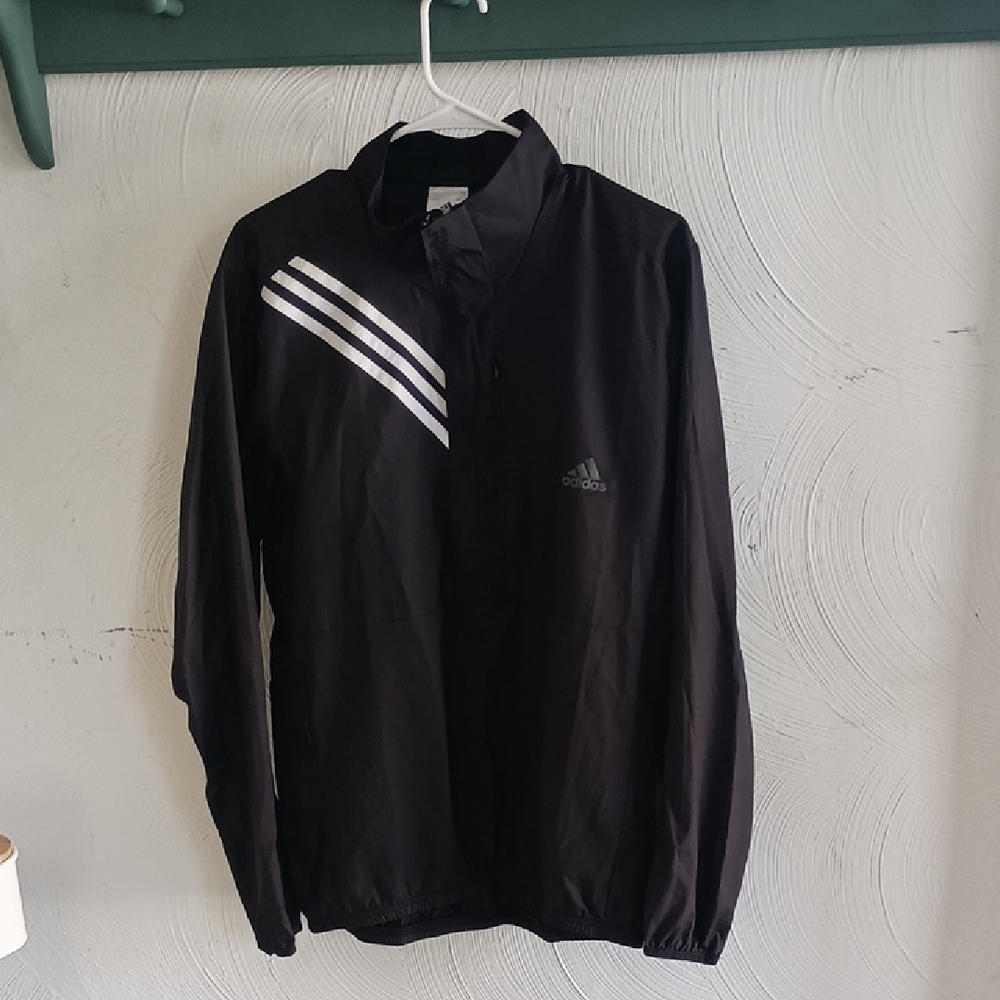 Adidas Black Windbreaker with Signature Stripes